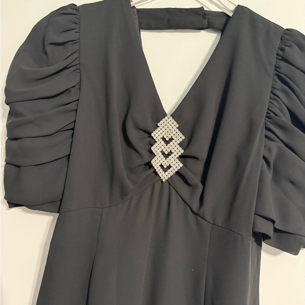Vtg Miss Elliette Black Dress Rhinestone Embellished LBD Old Money Glam Size 10 - Picture 4 of 15